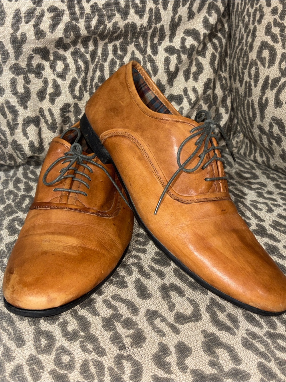 Bed Stu  oxford cognac brown burnished leather distressed casual lace up mens 10